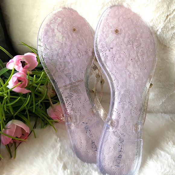 Clear bow flip flop jelly sandals with gold studs - Picture 5 of 7